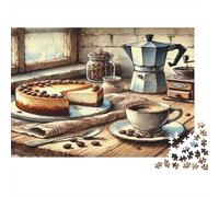 Vintage Kaffee Kuchen Szene 1000 Teile Puzzle Papier Puzzle für Erwachsene Rustikale Küche Atmosphäre Familienspiel Entspannung Deko 52x38cm/1000pcs