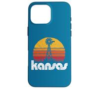 Vintage Kansas Distressed 80's Sun & Windmill Graphic Coque pour iPhone 16 Pro Max