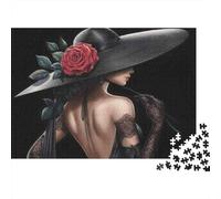 Vintage Lady with Rose Hat Plaque en Métal Rustique 38x26cm/1000pcs pour L’Atelier, Adaptée À L’Atelier, Le Garage Et L’Espace Bricolage