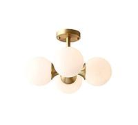 Vintage Laiton Plafonnier Appareil Semi Flush 4-lumières Lustre Avec Globe Opaline Verre Ombre Lampe De Plafond Pour Salon Couloir Entrée-Doré 40 * 26cm