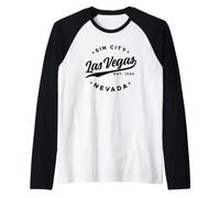Vintage Las Vegas Sin City Nevada Texte Noir Manche Raglan
