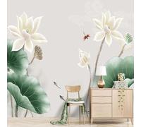 Vintage Léger Et Frais Fleur De Lotus Libellule Papier Peint 3D Installation Facile Intissé Tapisserie Bureau Salon Canapé Chambre Décoration Murale-300cm×210cm