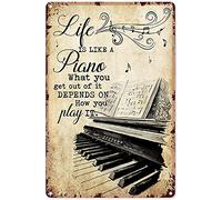 Vintage Life is Like A Piano Music Studio Play Piano Poster sans cadre en métal aluminium Décoration murale 20,3 x 30,5 cm