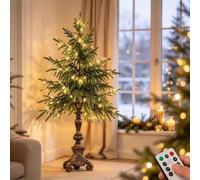 Vintage Lighted Norfolk Pine Trees, Tabletop Christmas Decor | Dual-Colour LED, Multi-Mode Remote, Battery Operated, Antique Bronze Base(L)