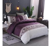 Vintage Linge de Lit Ethnique, Housse de Couette 230 x 230 cm + 2 Taie d'oreiller, Fleurs Imprimé Ensemble de Literie Exotique, Design Unique Décoration ?Réversible (Violet,220x240cm)