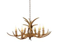 Vintage Lumière Pendante Résine Antlers Lustres Chaîne Réglable Hauteur Table Chandelier Corne De Cerf Lampe À Suspension Chambre Coucher Salon Salle D'étude Restaurant Plafonnier Pendentif,6 heads