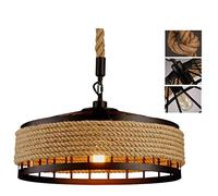 Vintage lustre industriel corde chanvre métal rétro suspendu hauteur réglable suspension plafonnier lumière ferme salle manger bar restaurant pendentif lampe suspendue lampes suspendues,50cm