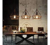 Vintage Lustre Suspension en forme Diamant E27 créatif Trois tête Industrielle Lustres en Fer forgé Corde de chanvre Ajustable Lustre Plafonnier pour Salle à Manger Cuisine Salon Restaurant café (B)