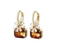 Vintage Luxe Carré Cristal Dangle Boucles D'oreilles, Or Ton Floral Strass Incrusté Goutte Oreille Ornements Pour Dames Poursuivant Rétro Glamour Esthétique