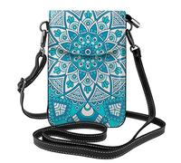 Vintage Mandala Flowers Cell Phone Purse :>> Petit Crossbody Leather Wallet Women Shoulder Straps Bag With Credit Card Slots 7.6x2.9 In