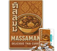 Vintage Massaman Curry Poster Thai Food Wall Puzzle en Bois, 300 pièces | Un loisir d'intérieur concentré: une progression régulière seul ou à plusieurs.