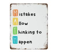 Vintage Math Sign with Mistakes Allow Thinking to Happen Quote Humorous Wall-Art for Classroom Library Office (8 X 12 in)