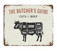 Vintage Meat Chart Cuts of Beef Diagram Rustic Tin Sign Metal Educational Wall-Art for Kitchen or Butcher Shop 8 X 12 inch