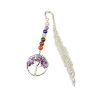 Vintage Metal Feather Tree Of Life With Healing Crystals Book Marks Pendant Students Decor Stationery(Purple)