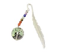 Vintage Metal Feather Tree Of Life With Healing Crystals Book Marks Pendant Students Decor Stationery(Green)