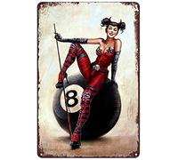 Vintage Metal Signs - Black Eight Billiard Ball Tin Sign Beauty Pinup Girl Poster Wall Art Decor for Home Bar Club Cafe Garage Man Cave 8x12 inch