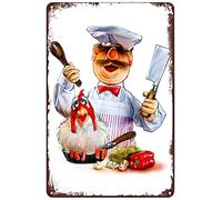 Vintage Metal Signs Swedish Chef Tin Sign Funny Chicken Poster Wall Art Decor Plaque for Home Kitchen Bar Pub Club Cafe Living Room Restaurant Shop Office Gift 8x12 inch