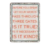 Vintage Metal Tin Sign Ancient Wisdom Quote Three Gates For Words Retro Wall-Art For Man Cave Study Room Library Office 8 X 12 inch