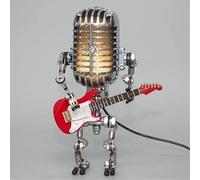 Vintage Microphone Robot Desk Lamp,Vintage Microphone Guitare Robot Lamp,Metal Microphone Robot Lamp with Mini Guitar,Robot Touch Dimmer Lamp,Vintage Microphone Guitar Robot Lamp with Dimmer
