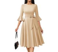 Vintage Midi église Robe pour Les Femmes Formel Retour à la Maison Demoiselle d’Honneur Mariage Modeste Robe de fête de thé Robe d’invité de Mariage Champagne L