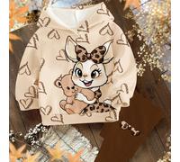 Vintage Mignon Lapin dessin animé & Imprimé Léopard, Kaki, Vintage Imprimé Cœur Léopard, Style Vintage Doux Mori Girl, Ensemble 2 Pièces sweat-shirt Ample à Graphique Lettre et Pantalon pour Fille Déc