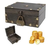 Vintage Mini Coffre Tresor Boite Bois Avec Serrure à Combinaison, Petit Coffre Au Trésor Vintage Pirate, Boite Avec Cadenas, Boîte à Bijoux, Coffre Au Trésor Pour Anniversaire d'Enfant, Tirelire Avec