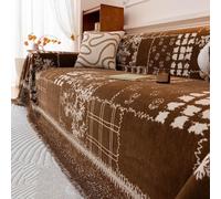 Vintage Minimalist Sofa Throw, Floral and Branch Pattern Sofa Cover | Soft Chenille Furniture Protector Cover, Decorative Throw Blanket With Tassels, For Sofa Couch Bed Chair(Coffee,180x260cm)