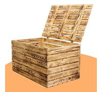 Vintage Möbel 24 GmbH Grande caisse en bois flammé avec couvercle 80 x 50 x 39 cm