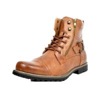 Vintage moto hommes bottes mode manches moyennes imitation pu bottes en cuir hommes lacets Knight Boots, 38-48(Jaune,43)