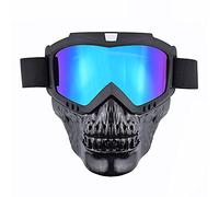 Vintage Moto Shark Casque de Shark Goggles Motocross Casque Lunettes Skull Style Retro Turnproof Fit Tableau Ouvert Casques Lunettes de Protection (Color : Black Blue)