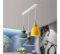 Vintage Multicolore 3 Lumières Suspendus Plafond Éclairage Pour Au-Dessus De L'évier Cuisine Îlot Lampe Finition Bois Suspension Pour Salon Éclairage Avec Cordon Réglable Present