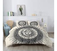 Vintage Mystérieux Couette Réversible, 220 x 240 cm Parure de Lit 4 Saisons | Croissant De Lune Soleil Mandala Édredon Matelassée pour 2 Personnes, Réversible Imprimée Couettes sans Housse, Beige Noir