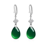 Vintage Naturel Émeraude Jade Calcédoine Femme Boucles d'oreilles 925 Argent Goutte d'eau Vert Jadéite Pierres Précieuses Bijoux Fins pour Mère Cadeau