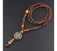Vintage Népal Long Bouddhiste Mala Bois Perlé Pendentif & Collier Ethnique Bohème Bohème Éléphant Bouddha Bijoux Porte-Bonheur for Femme Homme (Color : 8)