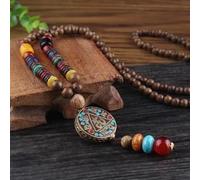 Vintage Népal Long Bouddhiste Mala Bois Perlé Pendentif & Collier Ethnique Bohème Boho Bouddha Lucky Jewelry for Femme Homme (Color : Style11-01)