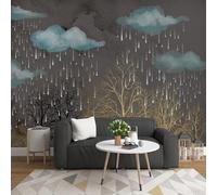 Vintage Nostalgie Art Forêt Nuages Pluie 3D Papier Peint Texture Soyeuse Intissé Salle à Manger Bureau D'étude Canapé Chambre Salon TV Mur-400cm×280cm