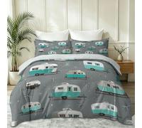 Vintage Nostalgique Housse De Couette 140 x 200 cm, 3D Camping Car Starburst Parure De Lit aux Chambres de Filles et Garçons Décor, Gris Microfibre Douce Respirante Parure De Couette