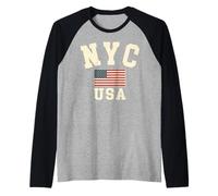 Vintage NYC USA Drapeau Américain New York City Souvenir Rétro Manche Raglan