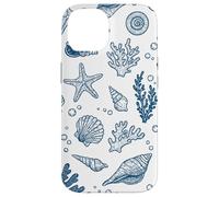 Vintage Ocean Seashells Coastal Linocut Bleu Coque pour iPhone 14