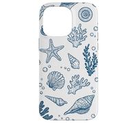 Vintage Ocean Seashells Coastal Linocut Bleu Coque pour iPhone 14 Pro Max