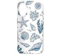 Vintage Ocean Seashells Coastal Linocut Bleu Coque pour iPhone 17