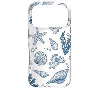 Vintage Ocean Seashells Coastal Linocut Bleu Coque pour iPhone 17 Pro