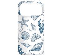 Vintage Ocean Seashells Coastal Linocut Bleu Coque pour iPhone 17 Pro Max
