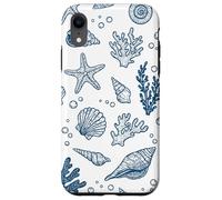 Vintage Ocean Seashells Coastal Linocut Bleu Coque pour iPhone XR