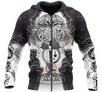 Vintage Odin Viking Rune 3D Sweat à capuche imprimé, arbre de vie/Crow/Compass/Celtic Dragon Pattern, Sweat-shirt de rue Harajuku à manches longues