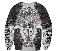 Vintage Odin Viking Rune 3D Sweat à capuche imprimé, arbre de vie/Crow/Compass/Celtic Dragon Pattern, Sweat-shirt de rue Harajuku à manches longues