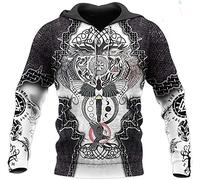 Vintage Odin Viking Rune 3D Sweat à capuche imprimé, arbre de vie/Crow/Compass/Celtic Dragon Pattern, Sweat-shirt de rue Harajuku à manches longues