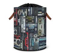 Vintage Of Radio Boombox Grand panier à linge pliable avec cordon de serrage pour chambre à coucher, salle de bain