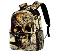 Vintage Old Boho Skull Head on Newspaper Laptop Backpack Travel Backpacks Bookbag for Women & Men School College Students Sac à dos pour ordinateur portable 15 pouces