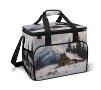 Vintage Old Log Cabin in The Snowy Mountain Camping Cooler Bag Isotherme Beach Coolers Portable Anti-fuite Sacs avec Bandoulière